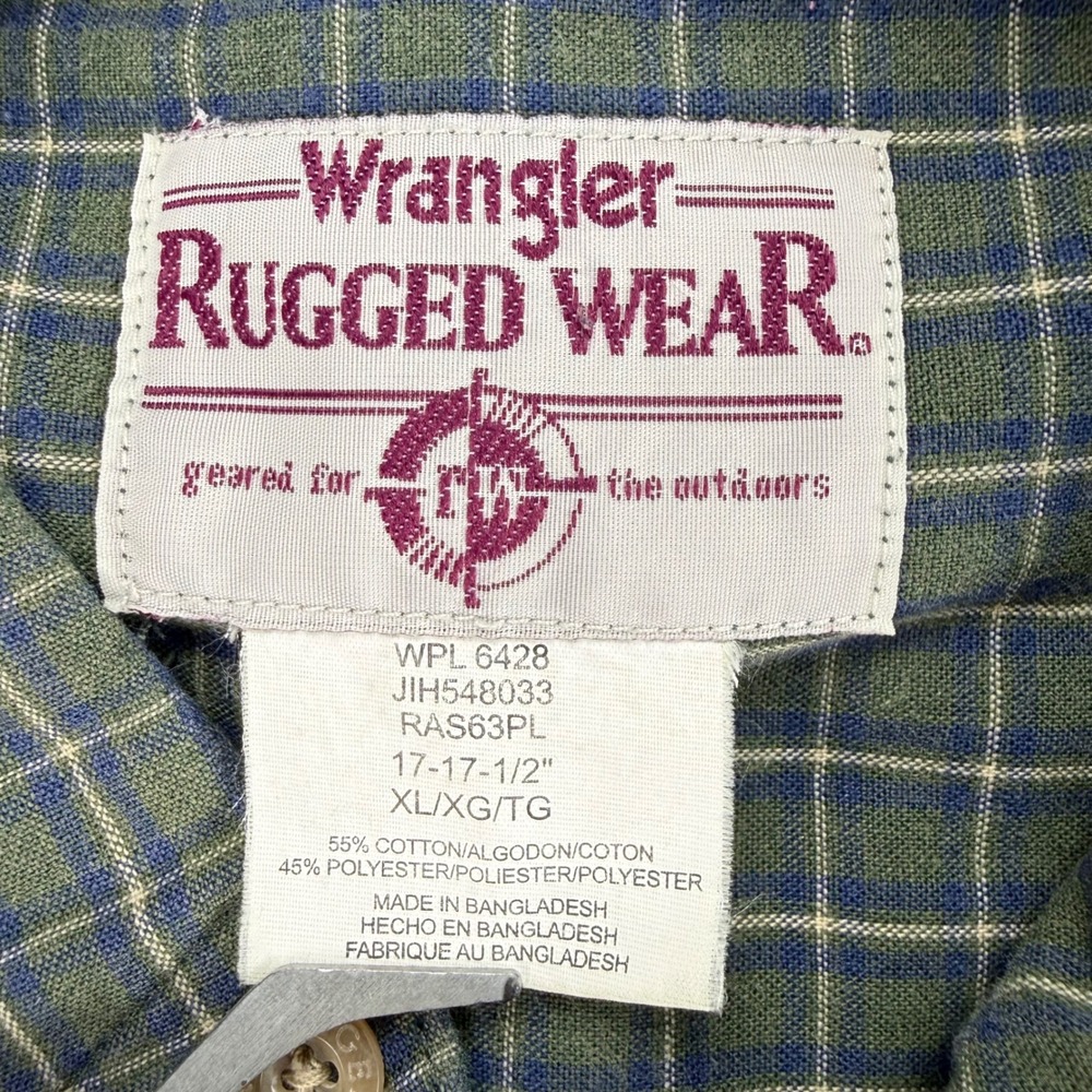 Wrangler Rugged Wear Mens XL Green Blue Plaid Short Sleeve Button Down Shirt - Picture 3 of 14